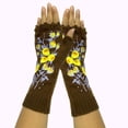 thumbnail image 3 of CANKER Women Autumn Knitted Lengthen Wrist Fingerless Gloves Sweet Small Yellow Floral Embroidery Crochet Thumbhole Texting Mittens Arm Warmers, 3 of 16