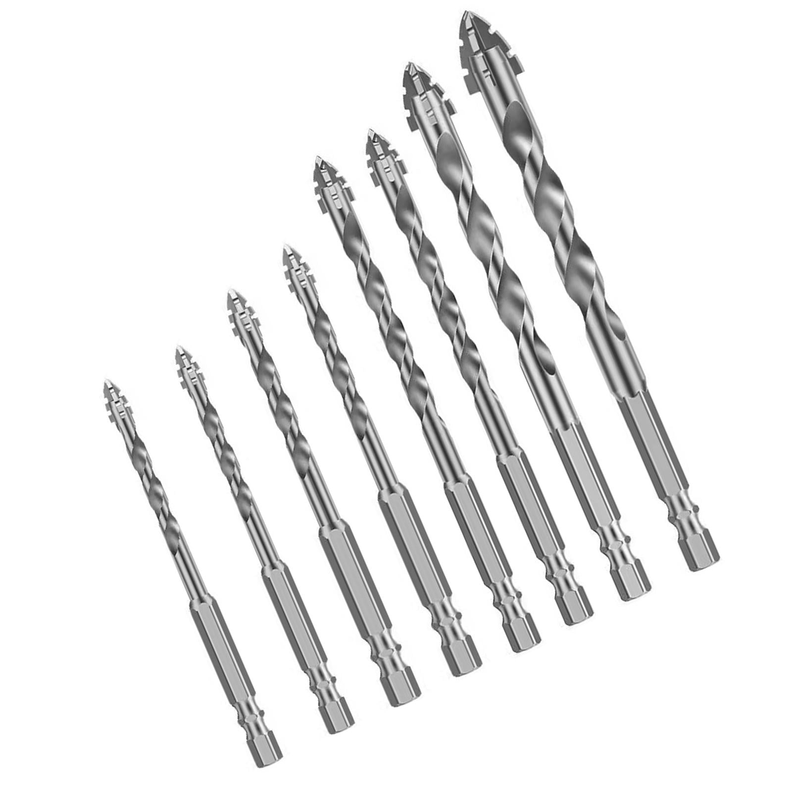 Miulika Four Edged Serrated Eccentric Drill Bit Set Hexagonal Shank Simple Assembly Accessories High Strength for Tile Wood Cast Iron 8 Pieces