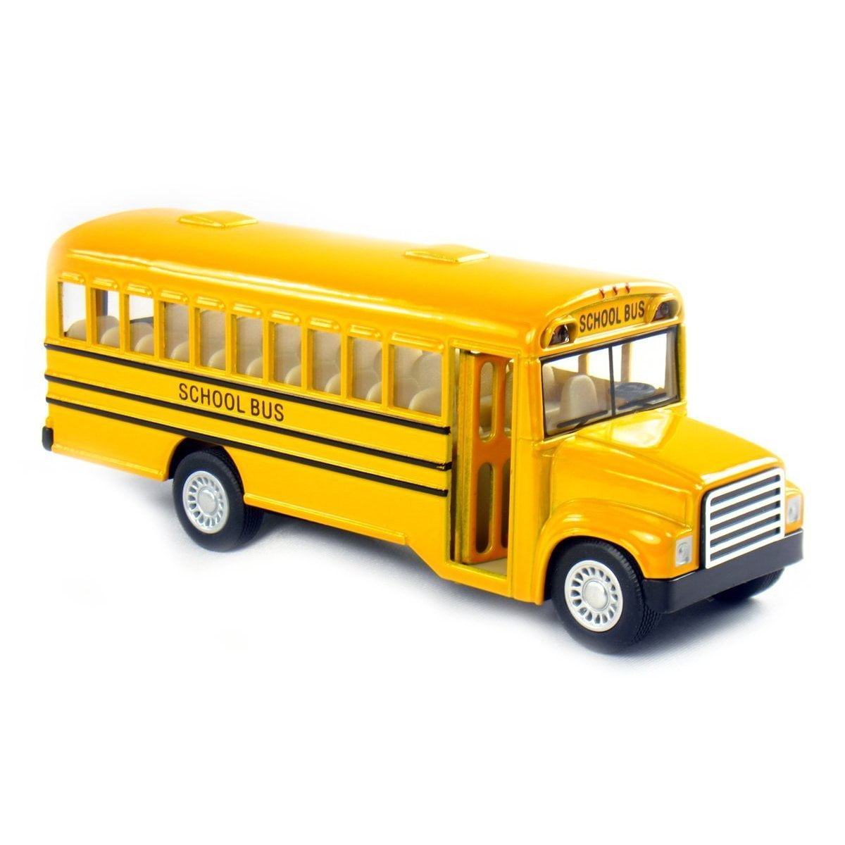 Yellow School Bus Kinsfun Openable Door,5'' Diecast Toy Car Pull Back Action 
