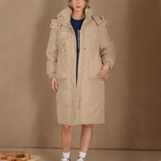 EGNMCR Womens Long Puffer Coat, Long Sleeve Padded Winter Down Coats, Hooded Parka Jacket Women's Fall And Winter Long Sleeved Warm Cotton Jacket Bread Women Coat