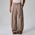 thumbnail image 2 of COMVALUE Men's Summer Pleated Linen Wide Leg Pants Loose Fit Draped Retro Casual Trousers (Khaki, XL), 2 of 7