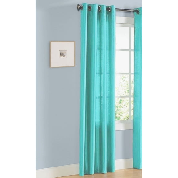 Gorgeous Home Linen Nancy Teal Green Grommet Semi-Sheer Single Curtain Panels Curtains, 55" x 63"