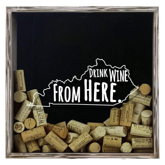 Torched Kentucky Wine Cork Shadow Box Wall Mount Decor 13"x13"x3" Gray