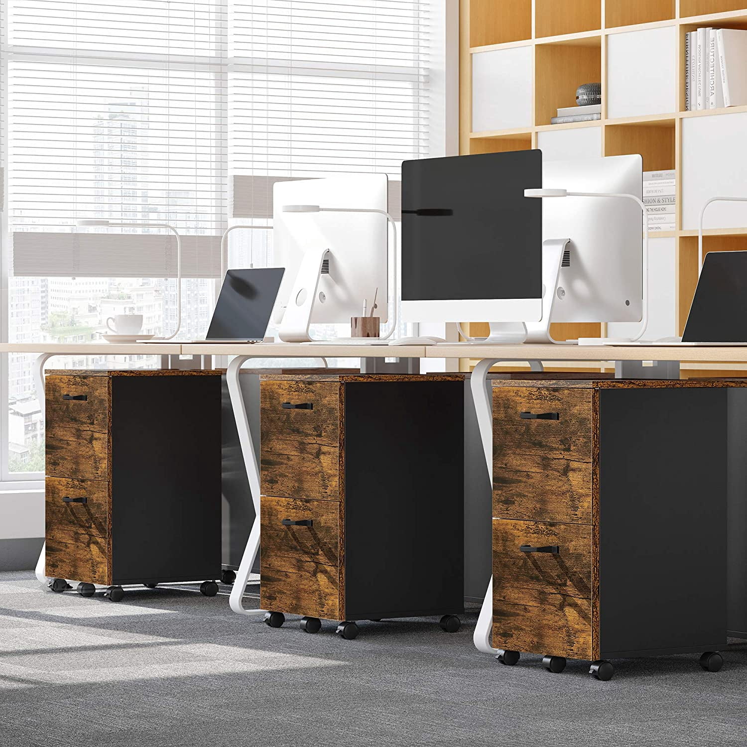 VASAGLE File Cabinet with 2 Drawers, Rolling Office Filing Cabinet, Rustic Brown and Black