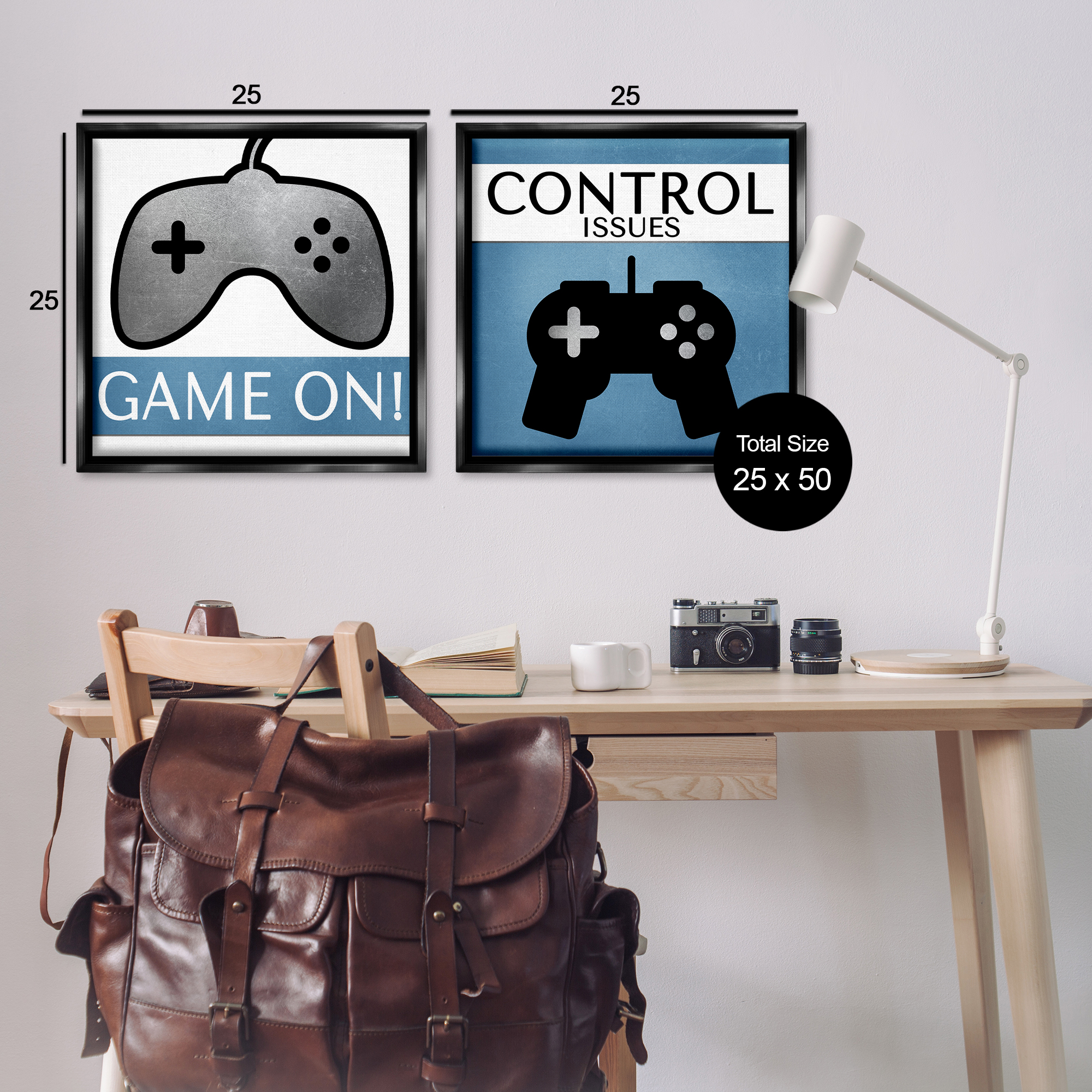 Stupell Industries Control Issues Gamer Entertainment Painting Black Floater Framed Canvas Art Print Wall Art, 25 x 25, Set of 2