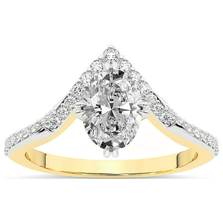 Oval Shape 1 Carat IGI Certified Lab Grown Diamond Ring | 14K Yellow Gold | Athena Chevron Twist Diamond Ring | FG-VS1-VS2 Quality Friendly Diamonds