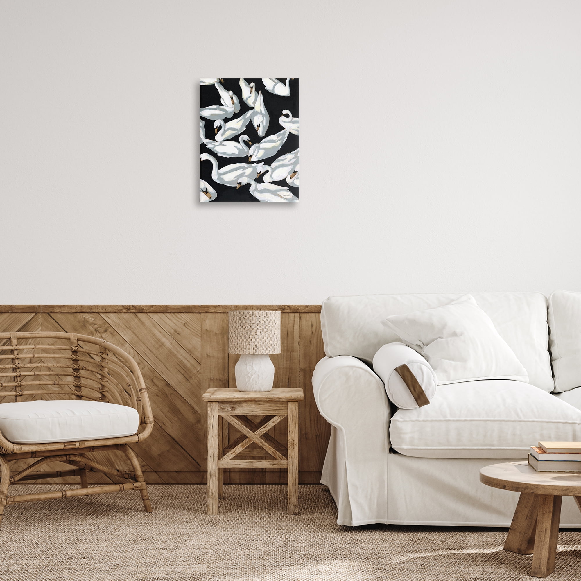 Stupell Industries Overlapping Swans on Black Animals Painting Wrapped Canvas Art Print Wall Art, 16 x 20