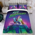 thumbnail image 4 of Noche del Zoopocalipsis Conjunto de sábanas temático, trío de piezas, cómodo y amigable con la piel, diseño único, regalo de decoración para el hogar para familiares, amigos y fans, 90 cm * 190 cm, 4 of 6
