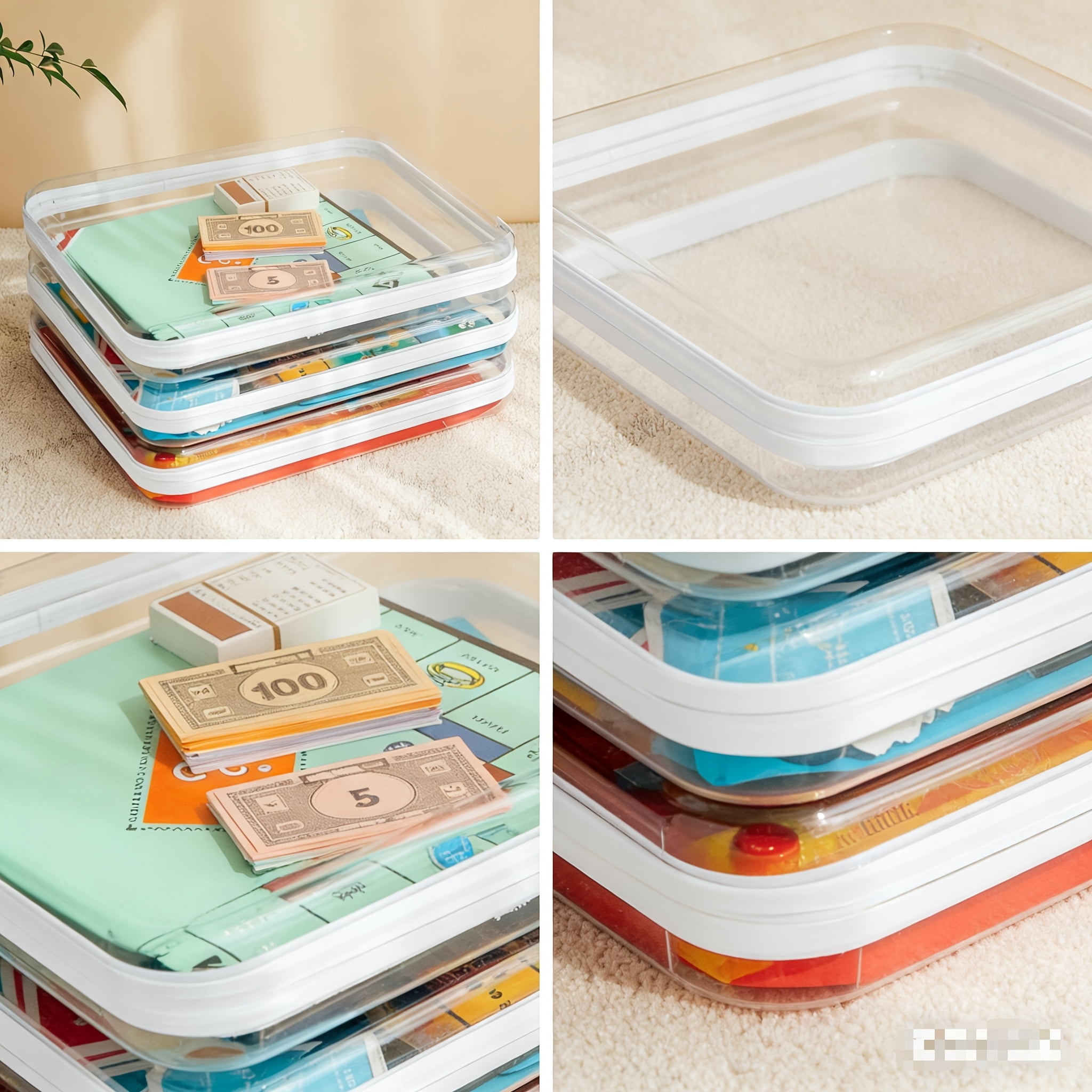 3 Transparent Hard Shell Storage Boxes with Zipper Closure-durable Plastic Board Game Finishing Box, Suitable for Games, Puzzles, Magazines,