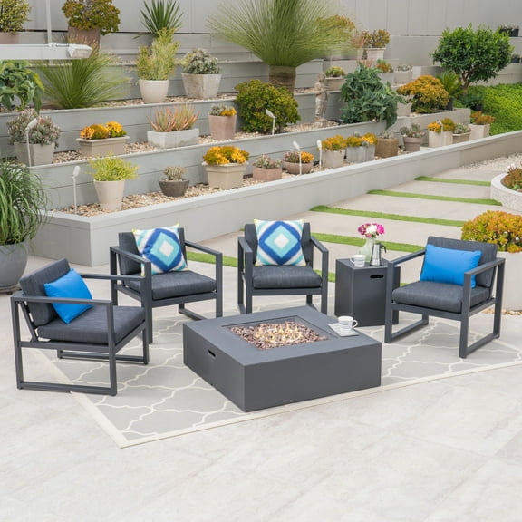 Noble House Navan 5 Piece Outdoor Aluminum Conversation Set in Black