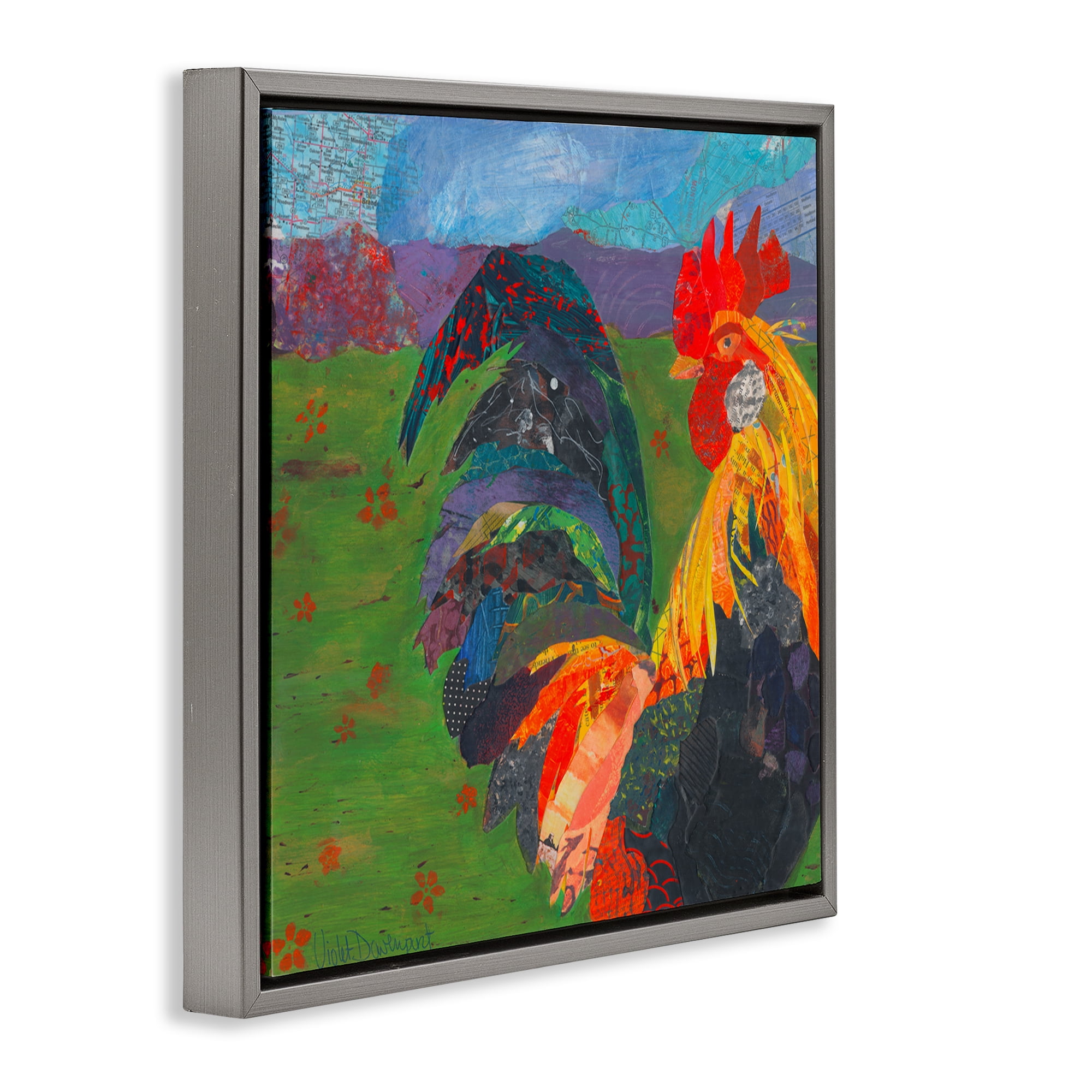 Stupell Industries Expressive Farm Rooster Animals Painting Gray Floater Framed Canvas Art Print Wall Art, 18 x 18