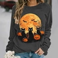 thumbnail image 6 of Jsaierl Halloween Sweatshirts Women Plus Size Pumpkin Ghost Graphic Sweatshirt Stretch Round Neck T-shirt Long Sleeve Holiday Pullover Tops Halloween Gifts, 6 of 6