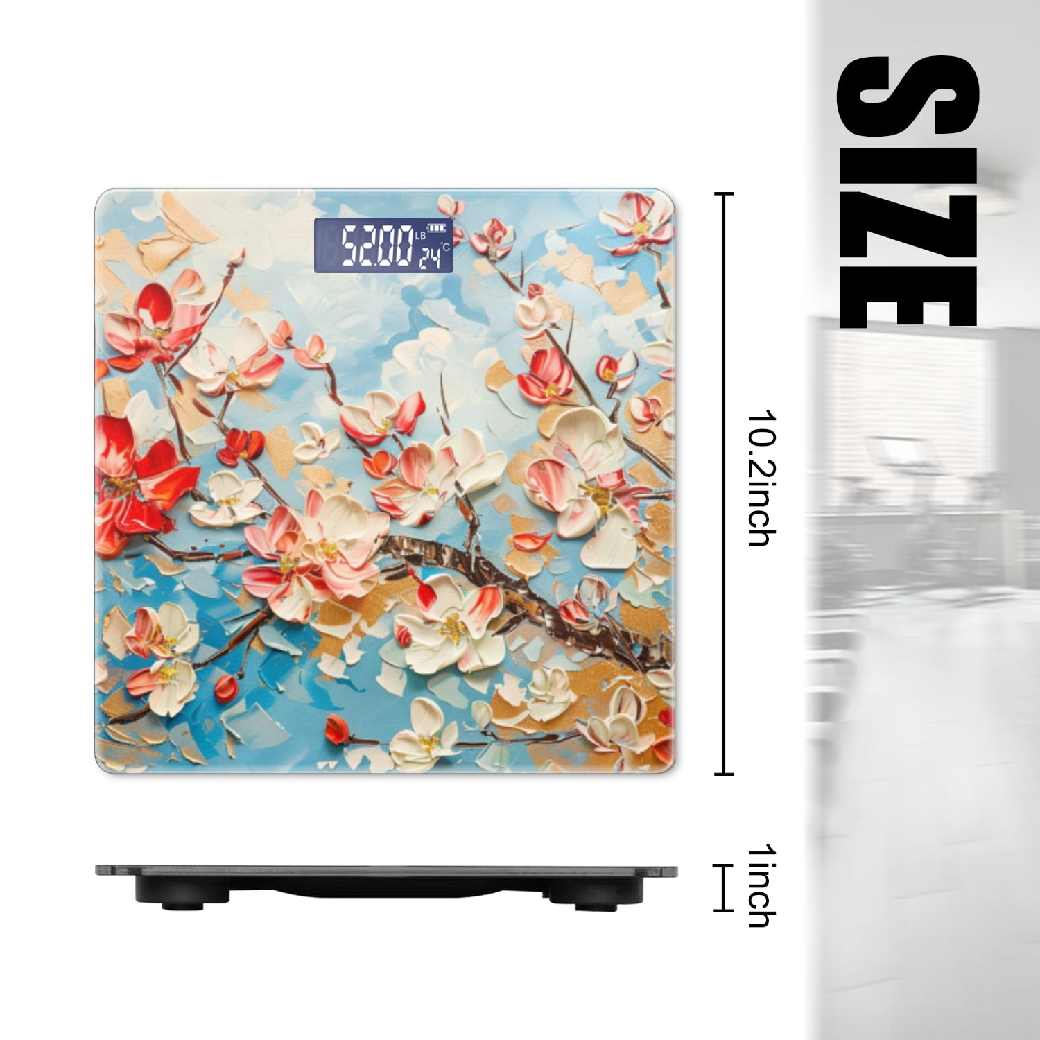 High Precision Body Weight Scale Smart Bathroom Scales with Large LCD Display(400lbs),Decorative for Bedroom-Beautiful Oil Painting Of Cherry Blossoms In Full Bloom
