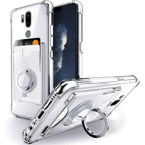 FYBTO for LG G7 ThinQ Case, LG G7 Case, Minimalist Wallet Case with Card Holder and Ring Kickstand/Stand, [Drop Protection] Slim Protective Cover for LG G7 ThinQ - Clear