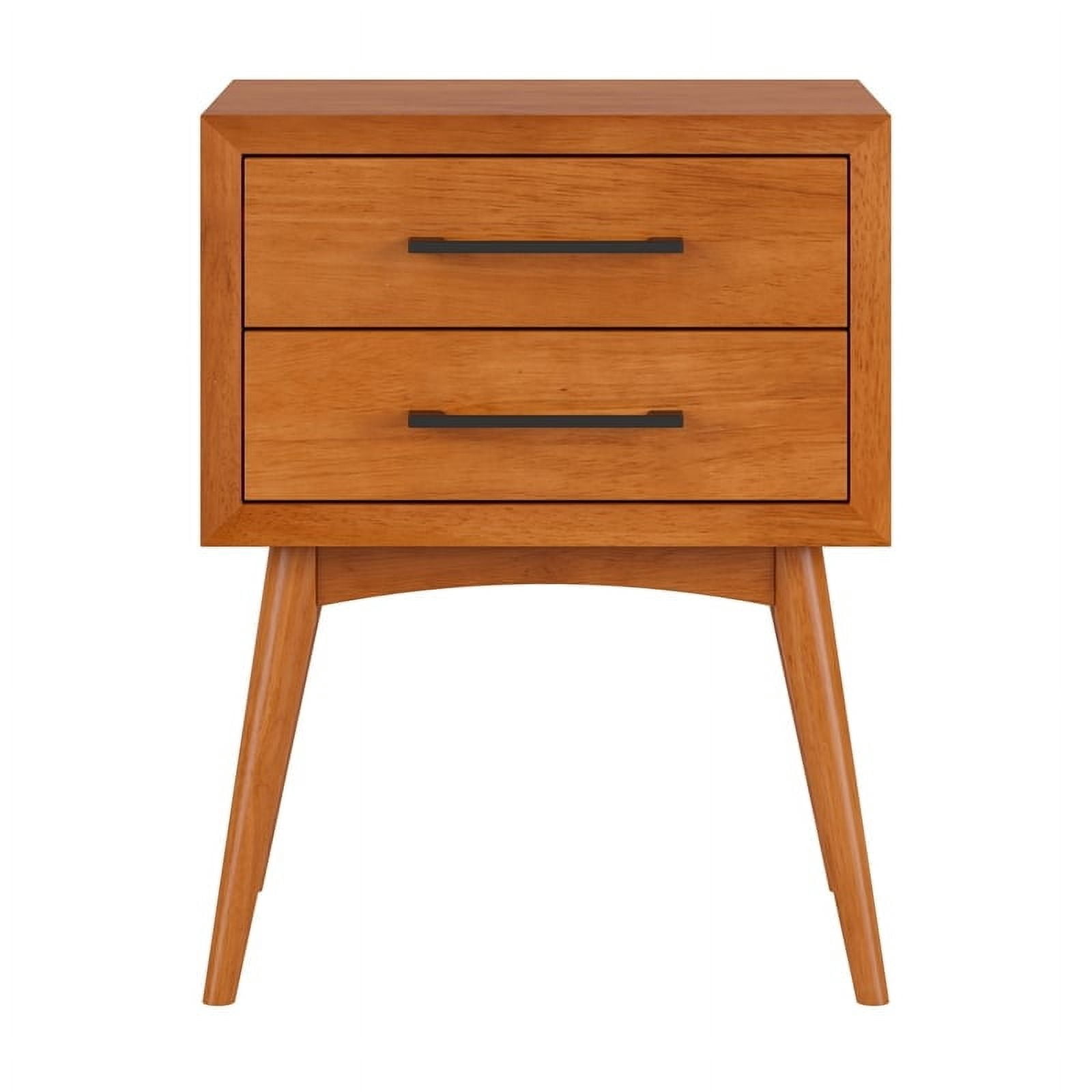 AFI Pasadena Solid Wood Mid-Century Modern Nightstand with 2 Drawers, Light Toffee