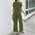 thumbnail image 6 of Lovskoo 2024 Two Piece Outfits for Women Summer Loose Ribbed Short Sleeve V Neck Button Down Shirt Elastic Waist Wide Leg Pants Knit Matching Lounge Sets Olive Green L, 6 of 9
