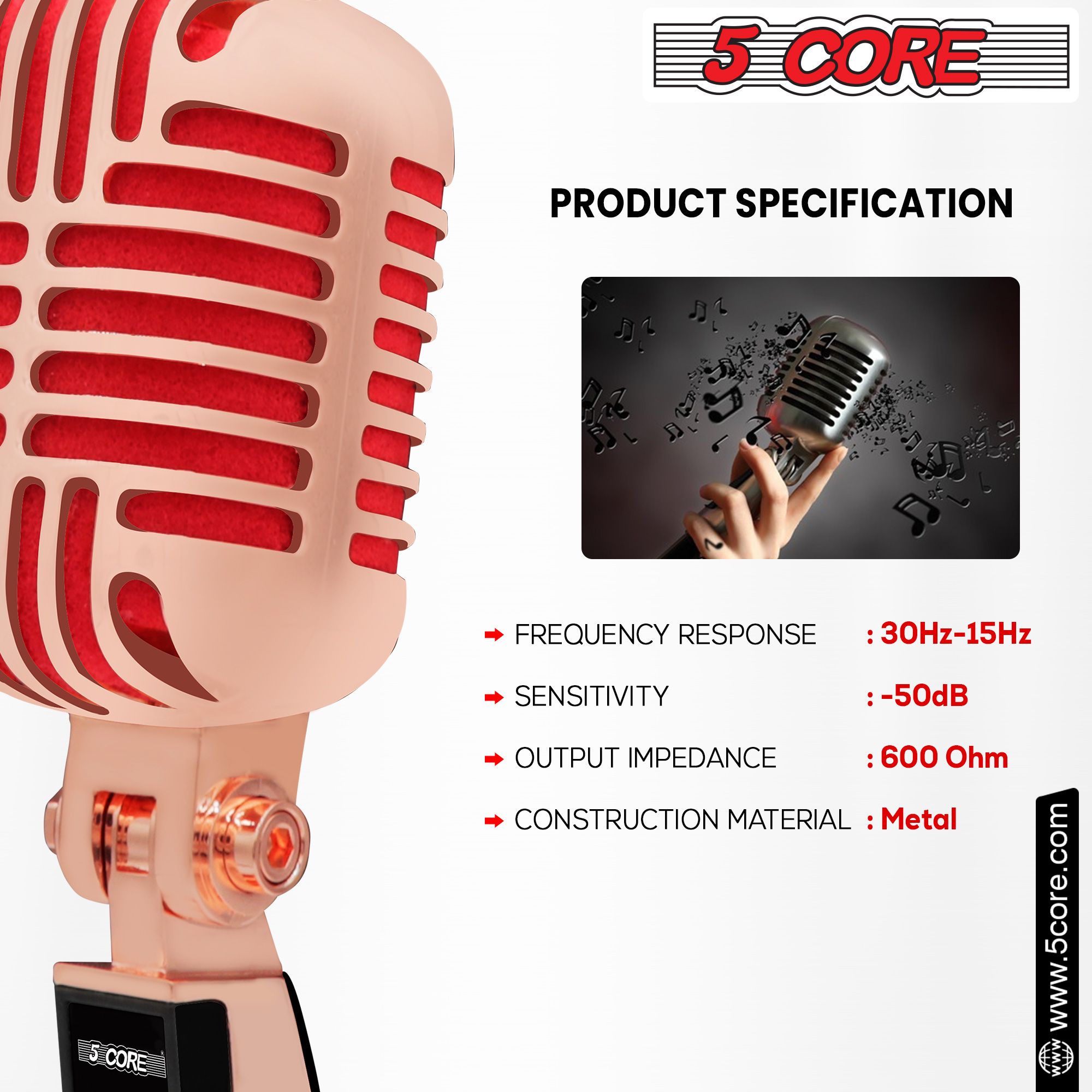 Classic Retro Microphone Dynamic (ALL METAL BODY) - Old Vintage Style Unidirectional Cardioid Mic w/ XLR Input Universal Stand Compatible | Live Performance |Singing In Studio |Recording Gold