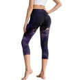 thumbnail image 2 of SCRAWLGOD Marble Print Black Violet Women's Elastic Capri Leggings, Breathable High Waisted Cropped Tights with Pockets, Breathable Tummy Control Workout Butt Lifting Leggings, XXL, 2 of 7