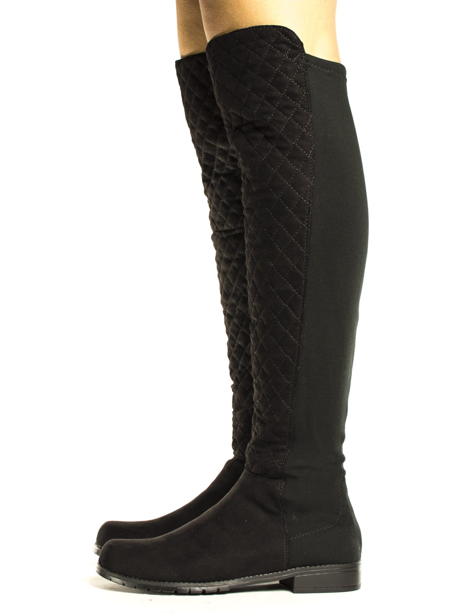 Bamboo Iconic04 by Bamboo, Over The Knee Round Toe Quilted Shaft Lug Sole Riding Boots