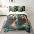 thumbnail image 2 of Feelyou Funny Cartoon Hippos Bedding Comforter Set 7 Pieces, Kawaii Tropic Animal Full Bedding Set, Teens Boys Girls Kids Reversible Fitted Sheet Flat Sheet, Super Cozy Room Decor, 2 of 7