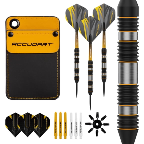 Accudart Steel Tip Dart Set 4.0 - Tungsteel Barrel - Round Grooves for Consistent Grip - Polycarbonate Shafts - Pocket Wallet for Convenient Storage - Standard Shape Flights