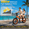 thumbnail image 3 of Efunkeep 750W 1500W Folding Electric Mountain Bike 48V 25Ah UL 2849 20x4 Fat Tire 7-Speed Orange, 3 of 9
