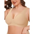 thumbnail image 3 of Deyllo Women's No Wire Wireless Bras Plus Size Full Coverage Support Smooth Comfort Sleep Daily Seamless T-shirt Bra Large Breast, Dark Nude 3XL, 3 of 5