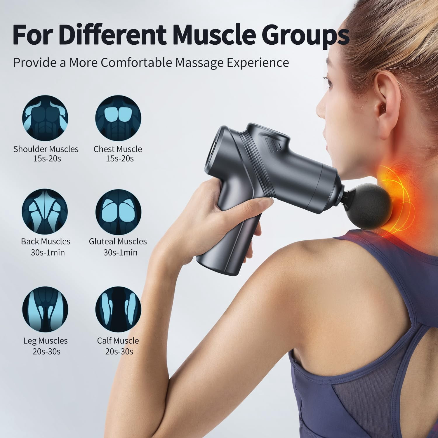 CHUNYAN Deep Tissue Massage Gun Portable, Mini Electric Muscle Massager, Suitable for Relieving Back, Neck and Body Pain, with 4 Heads and 6 Speeds