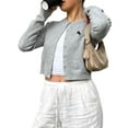 thumbnail image 3 of Women'S Button Up Crew Neck Cardigan Long Sleeve Knitted Sweater Outwear Grey S, 3 of 7
