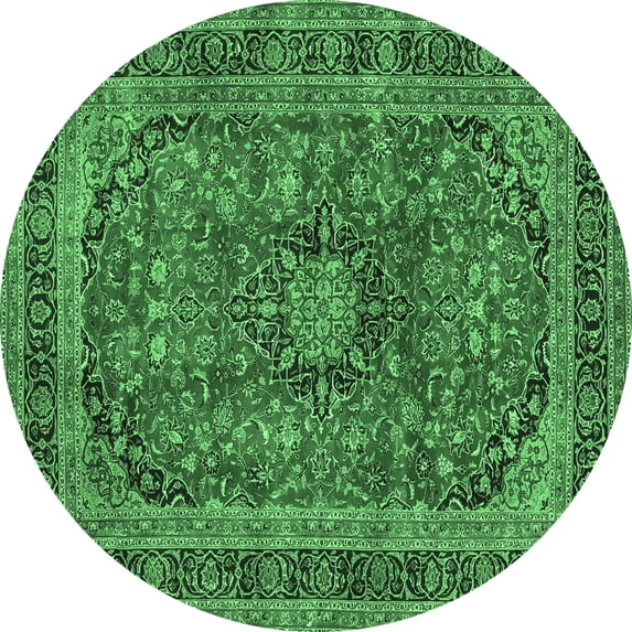 Ahgly Company Indoor Round Medallion Emerald Green Traditional Area Rugs, 8' Round