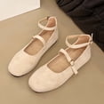 thumbnail image 2 of Xijirk Square Toe Flats for Women Adjustable Buckle Strap Suede Ballet Flats with Cushioned Insole Comfort Casual Shoes for Daily Outings and Lunches,Beige,6, 2 of 9