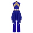 thumbnail image 2 of YiZYiF Kids Girls Sleeveless Liturgical Praise Dance Dress Asymmetrical Worship Tunic with Pants Set Blue 8, 2 of 7