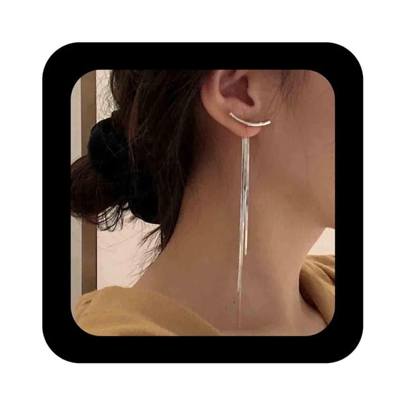 Bohemian Snake Chain Tassel Earrings Long Snake Bone Chain Earrings Arc Bar Ear Jacket Earrings Tassel Sleek Chain Earring Silver Herringbone Dangle Earrings Jewelry for Women