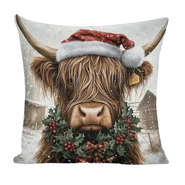 Cubiertas de Almohada de Navidad Multicolor 45x45cm Lino Impreso Cojín Decoración Del Respaldo Del Sofá