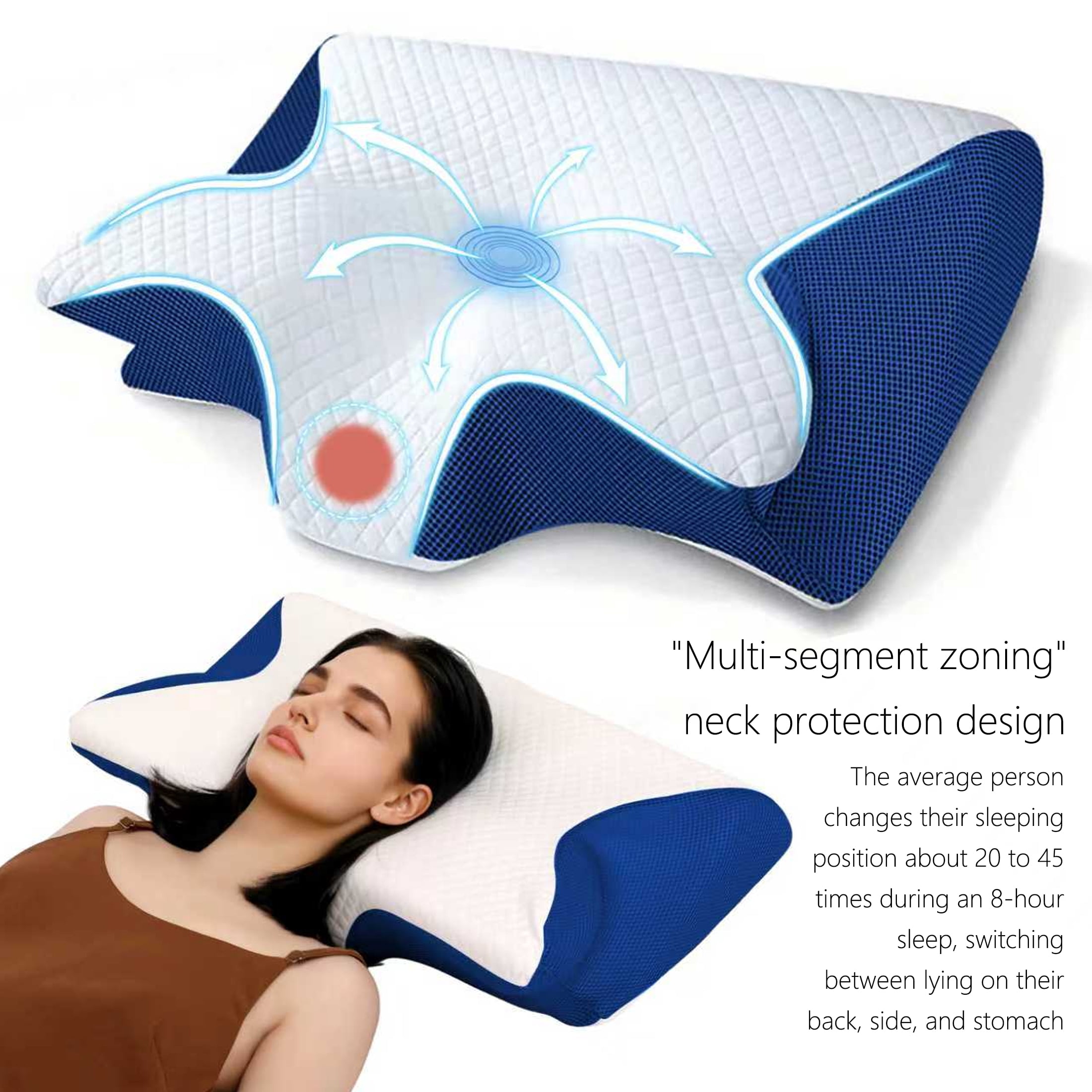 NJWY Butterfly Memory Foam Neck Pillow, Ergonomic Cervical Pillow for Neck Pain Relief, Side Back Stomach Sleeper Support Pillow for Adults (Blue)