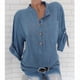 thumbnail image 1 of Women's Linen Blouse High Low Shirt Roll-Up Sleeve Tops, 1 of 4