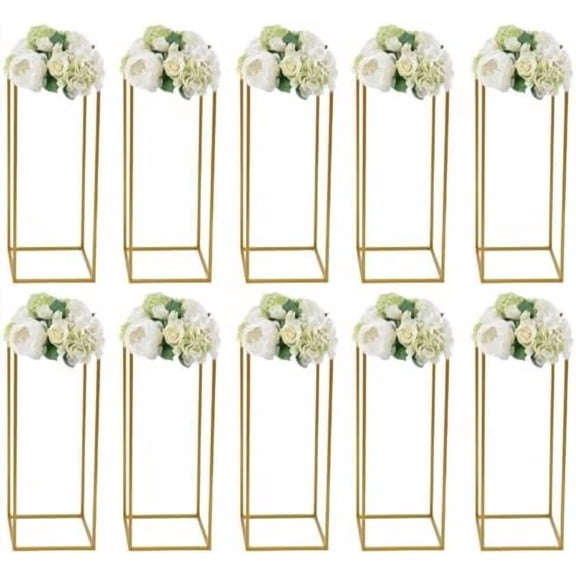 10 PCS Wedding Flower Stand Metal Gold Vases for Centerpieces Geometric Centerpieces Vase 23.6inch Tall Pedestal Column Stand Rectangular Flower Geometric Display Rack for wedding decorations, Tables