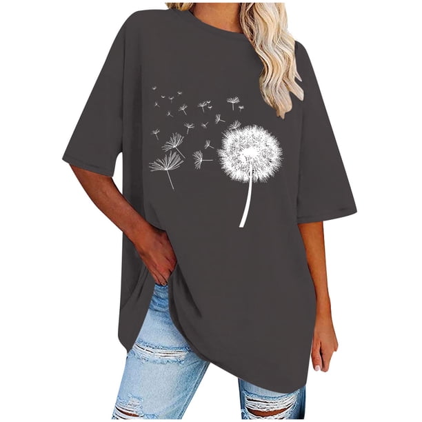 Fiudx Ofertas de La Semana Blusa Informal de Manga Corta con Estampado de Cuello Redondo para Mujer