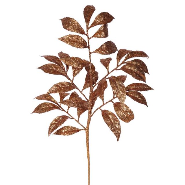 Vickerman L162228 Copper Camelia Glitter Leaf Spray - 17 in. - 6 Per Bag