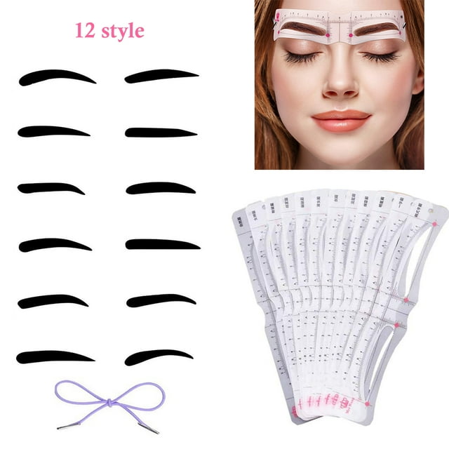 Kits De Herramientas Para Dar Forma A Las Cejas, 12 Uds., Plantillas Para Cejas Con Correa De Fijación Elástica