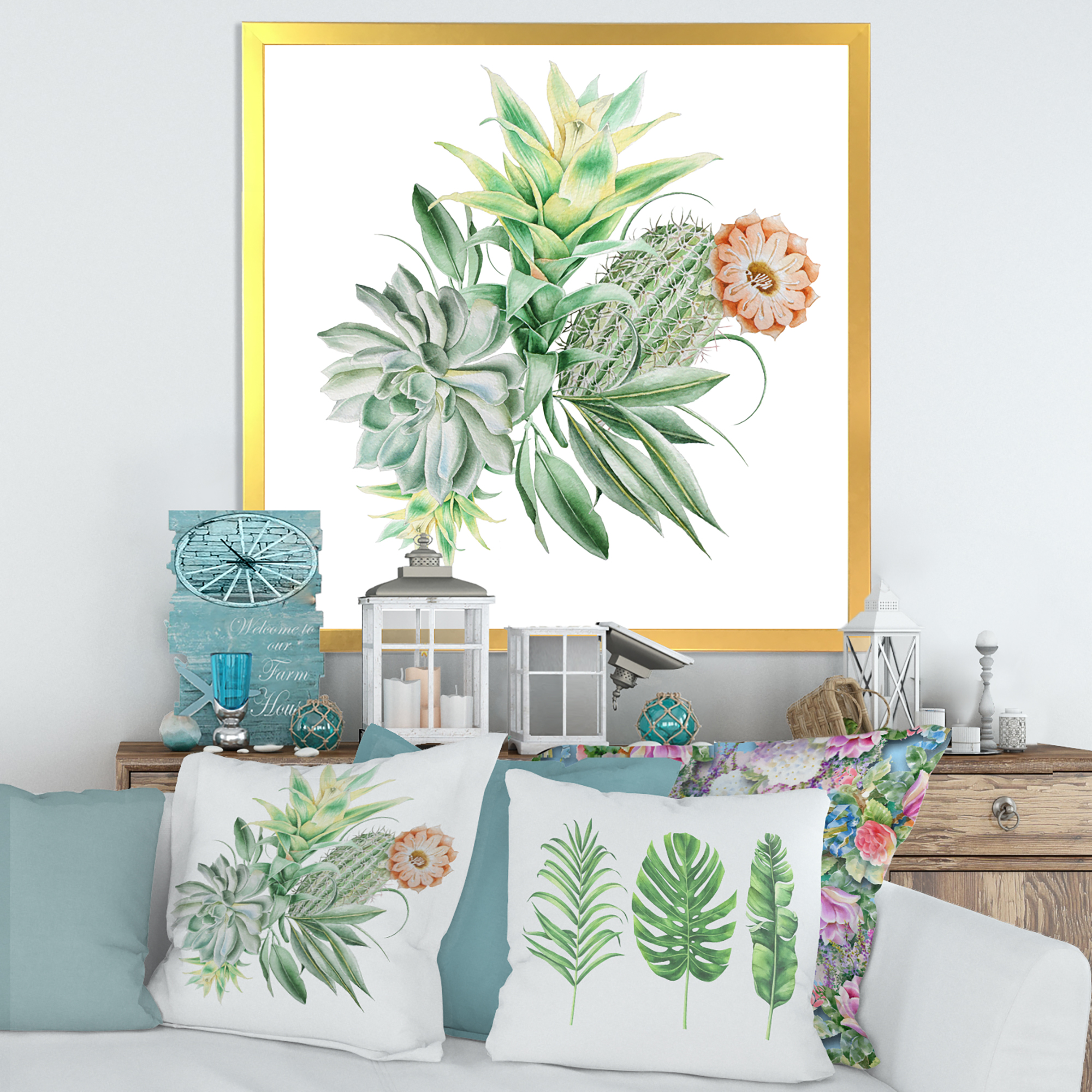 Designart 'Bouquet With Succulents and Cactus' Traditional Framed Art Print