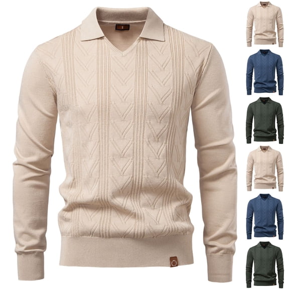 LMOIPLI Mens Knit V-Neck Sweater Long Sleeve Lightweight Casual Slim Fit Dressy Casual Striped Pullover Sweaters Army Green M