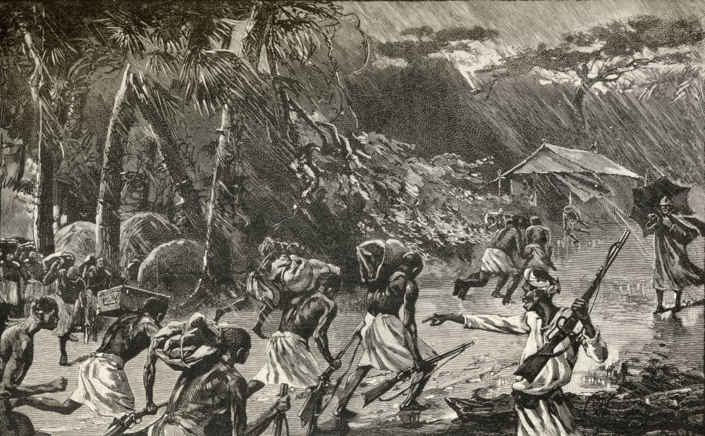 Native Porters In Sir Henry Morton Stanleys Emin Pasha Relief Expedition In Africa 1886 To 1889 Caught In A Thunderstorm In The Forest From In Darkest Africa By Henry M Stanley Published 1890 Canvas A