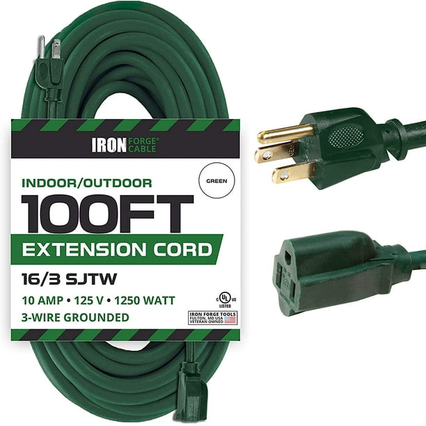 100 Ft Green Extension Cord 16/3 Durable Electrical Cable