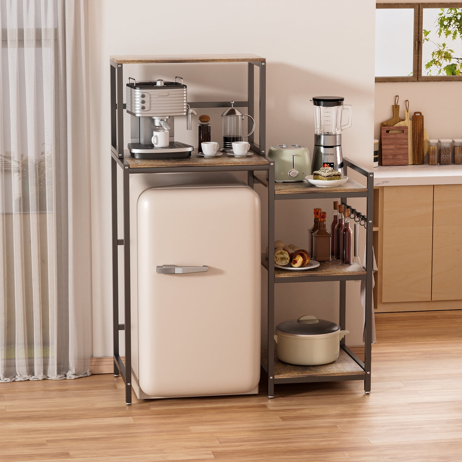 Kitchen Storage Rack, Mini Fridge Stand with Storage Shelves, 5-Tier Mini Fridge Cabinet Microwave Stand Baker Rack, Utility Storage Shelf for Dorm Kitchen