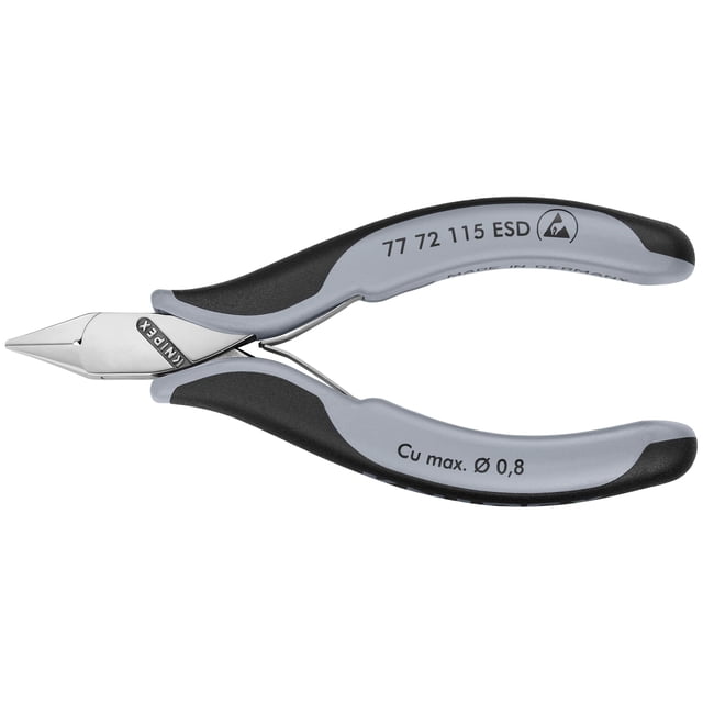 KNIPEX 77 72 115 ESD Pinza de corte diagonal para electrónica ESD Con articulación machihembrada Con fundas en dos componentes 115 mm