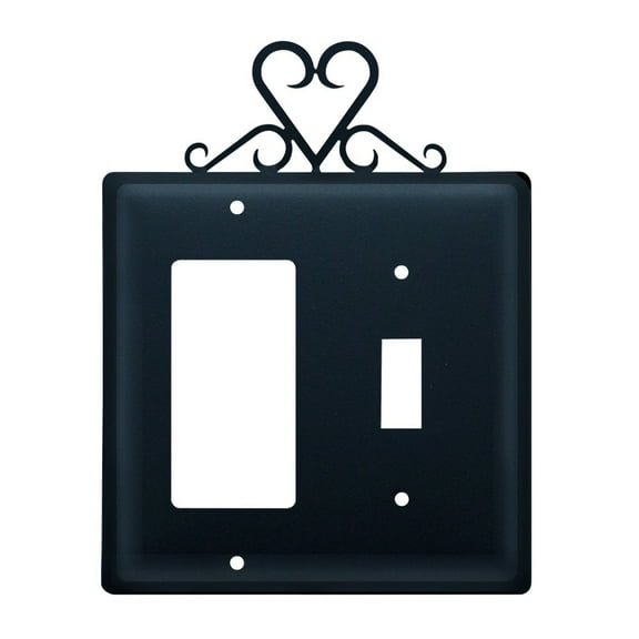 1 GFI and 1 Switch Cover with Metal Heart Accent, Black