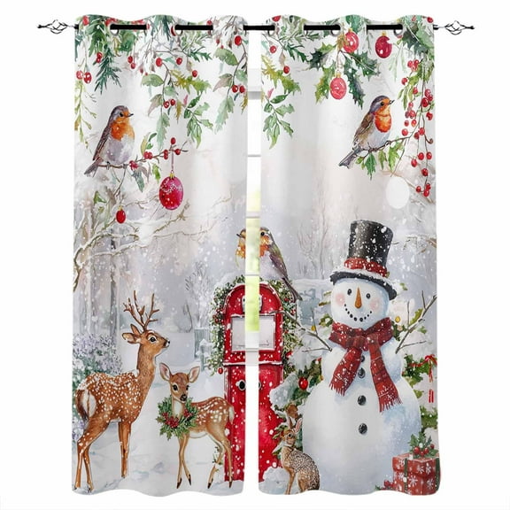 Hokiten Christmas Blackout Curtains | Light Blocking Print Window Curtains, Snowman Elk Snowflake Xmas Botanical Thermal Insulated Window Drapes for Living Room Kitchen Cafe (2 Panels, 84"W x 63"L)