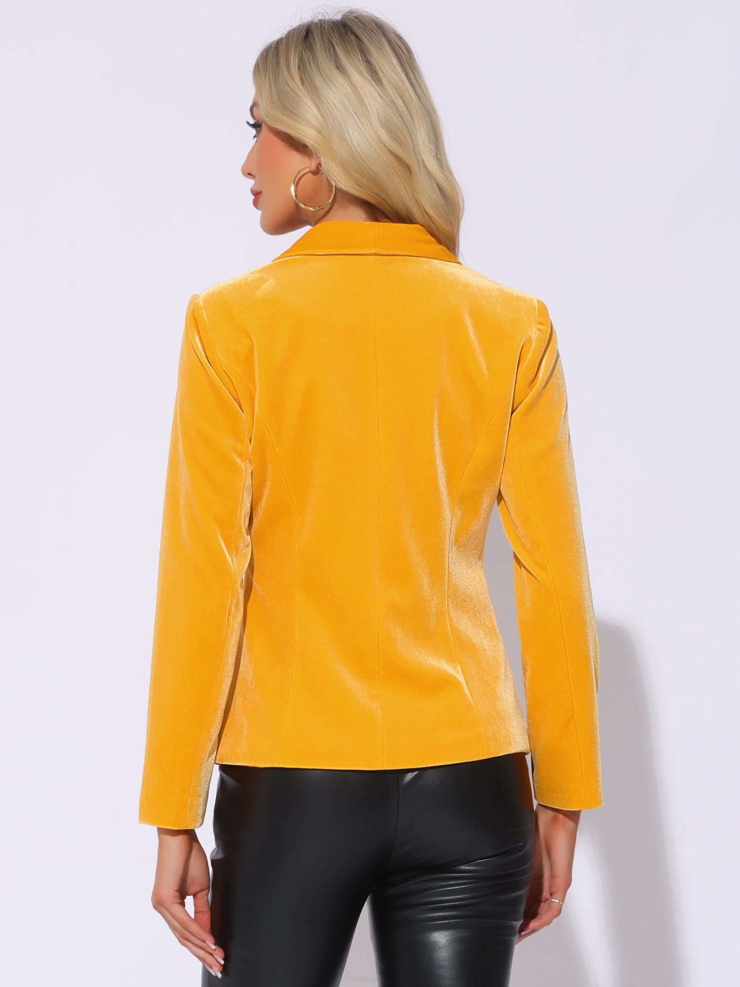 DARING DIVA Women's Velvet Office Coat Solid Shawl Collar Blazer S Yellow