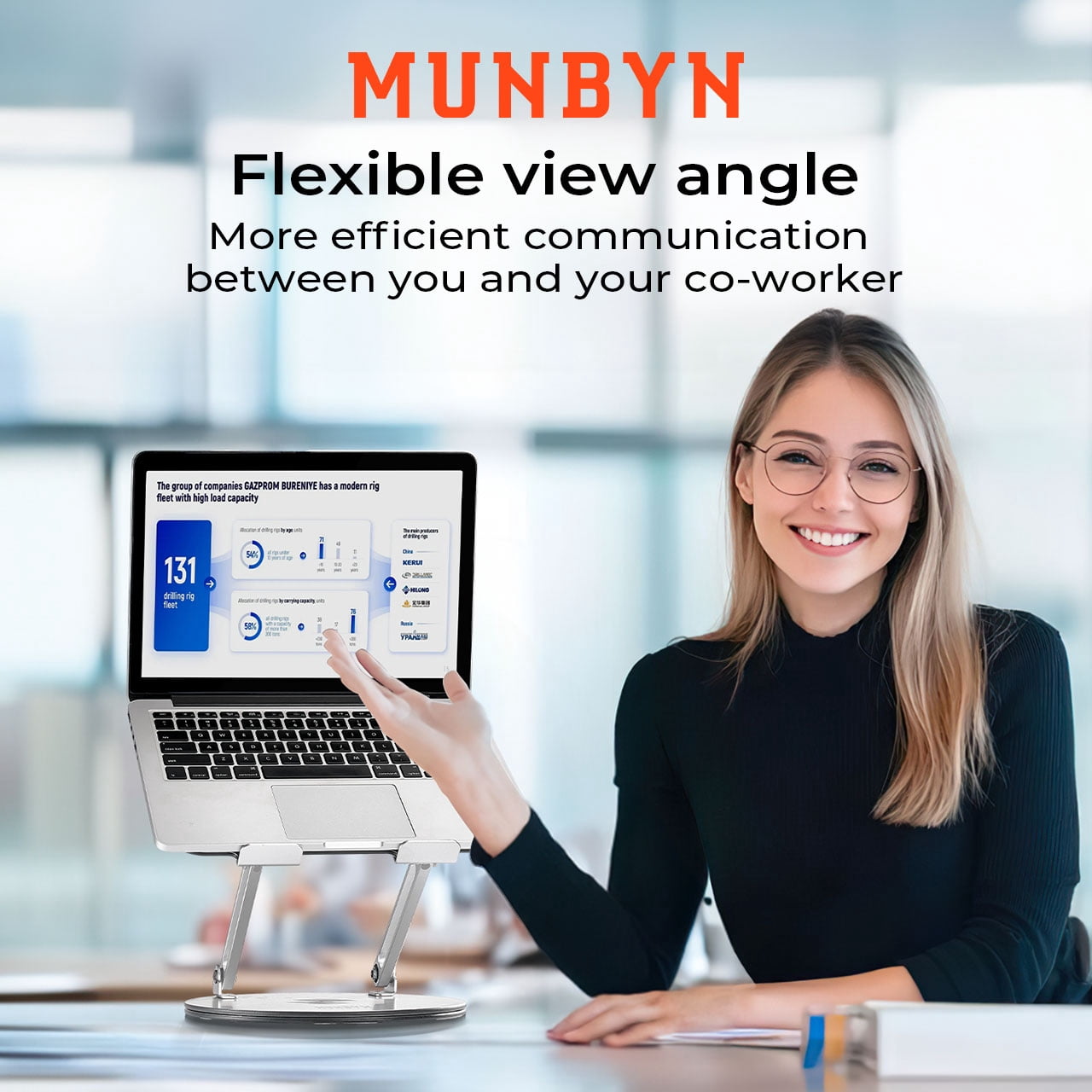 MUNBYN Laptop Stand for Desk - 360° Rotating,Foldable & Portable Computer Stand, for 11-15.6" Laptops